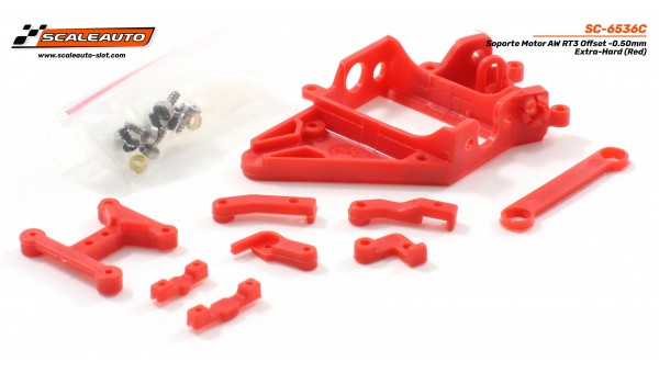 Soporte Motor AW RT3 Offset -0.50mm Extra-Hard (Rojo) de Scaleauto - SC-6536c