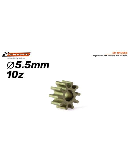 Piñón 10d. Ergal . ø5,5mm para eje de 2mm