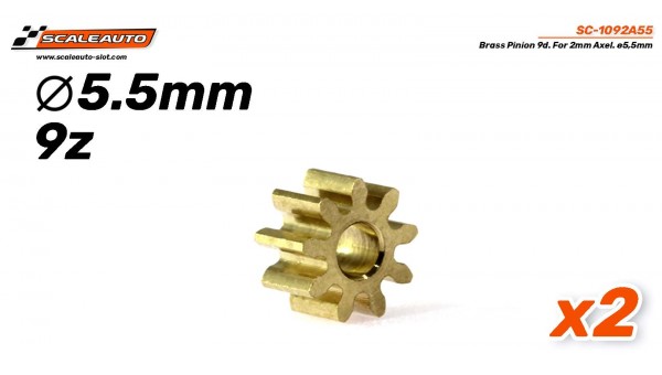 Piñón 9d. laton ø5,5mm para eje 2mm.
