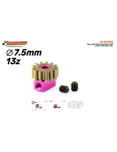 Piñón Extraíble 15d. M50 ø8,0mm en Ergal para eje 2mm con Fijación mediante tornillo M2mm.