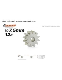 Piñón 12d. Ergal . ø7,5mm para eje de 2mm