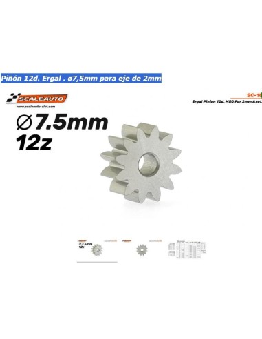 Piñón 12d. Ergal . ø6,5mm para eje de 2mm
